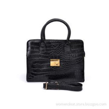 Black oversized Womens Leather Tote Bags , Croco Embossed P